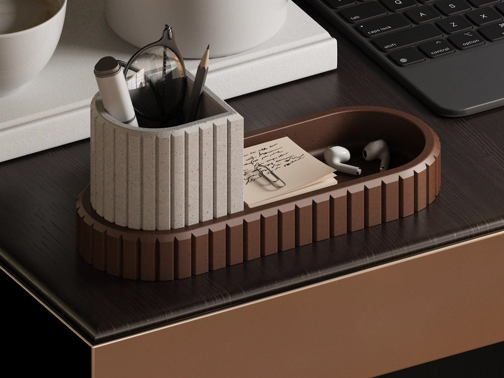 3D Printed Oval Desk Organizer Tray | Ribbed Catchall
