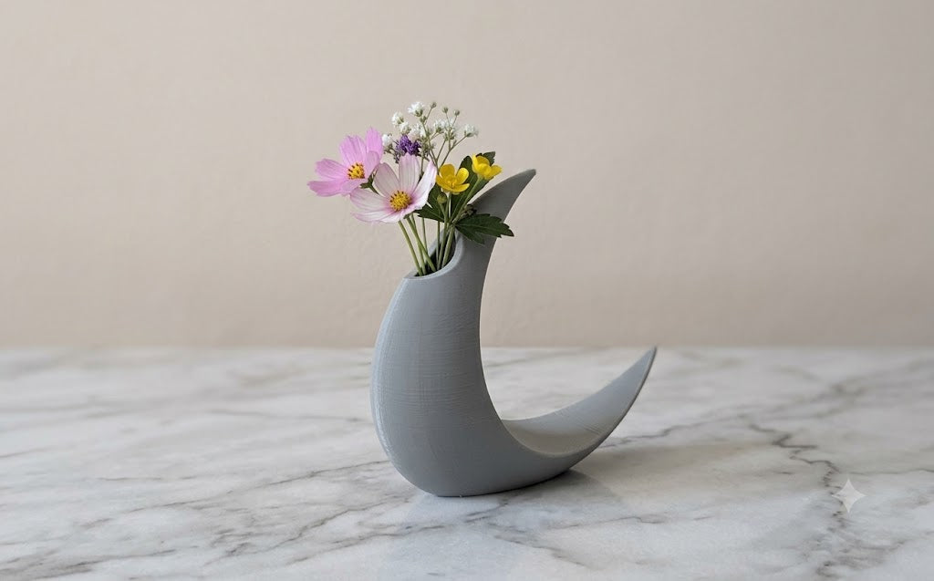Crescent Moon Flower Vase | Unique Circular Desk Ornament
