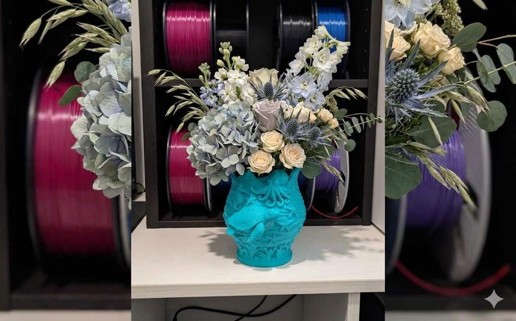 3D Printed Ocean Vase - Under the Sea Decor with Sea Turtle, Octopus, and Seahorse - Coastal Home Decor, Marine Life Planter, Nautical Gift