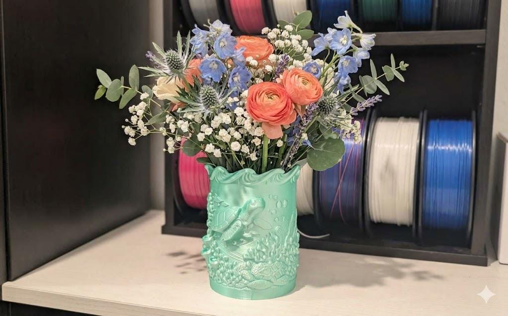 Sea Turtle Vase - 3D Printed Ocean Pencil Holder & Planter