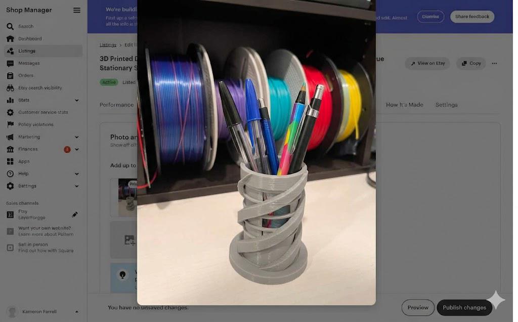 3D Printed Geometric Desk Organizer – Modern PLA Pencil Cup Holder